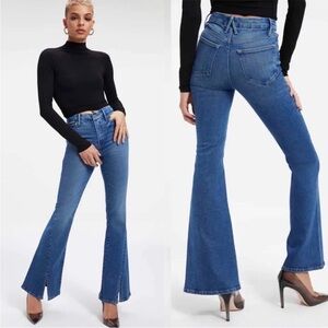 Good American Good Legs Flare Twisted Slit Jeans